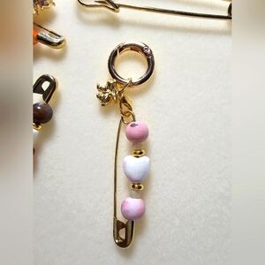 Bohemian Trinkets Gold and Pink Heart Friendship Pin Bag Charm